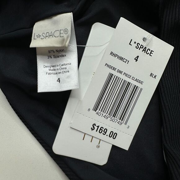 L*Space Phoebe One Shoulder Cut Out Ribbed One-Piece Swimsuit Black Women 4 NWT - Picture 5 of 10